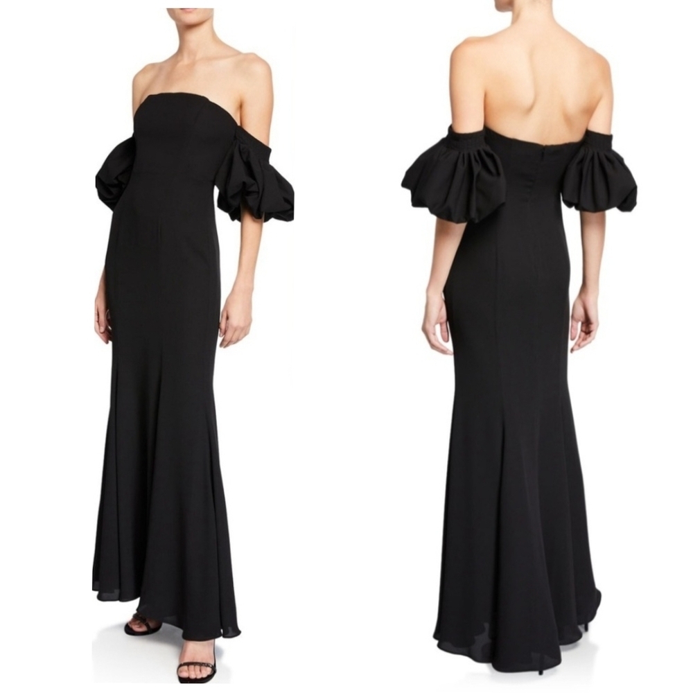 Fame & Partners Black Puff Sleeve Gown